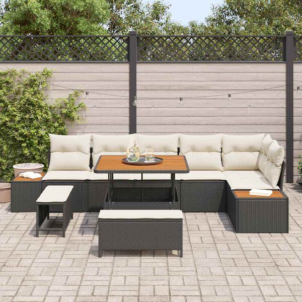 vidaXL Set Divano da Giardino con cuscino Nero Poly Rattan