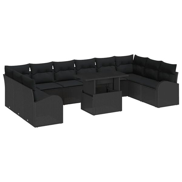 vidaXL Set Divano da Giardino con archiviazione 11 pcs Nero polyrattan