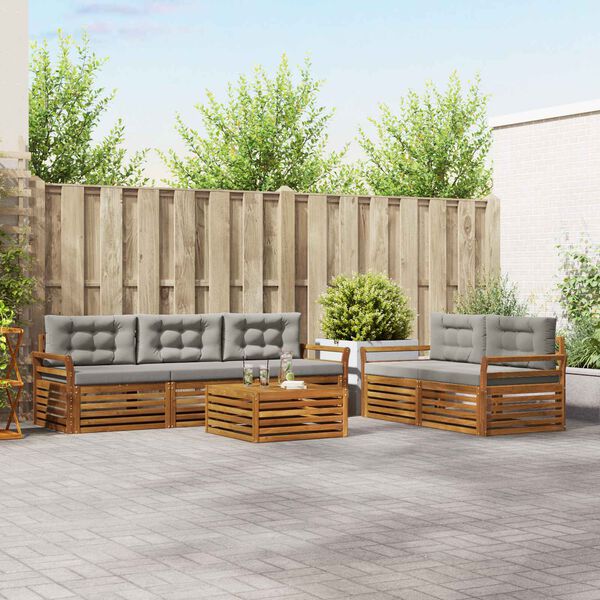 vidaXL Set di divani da esterno 6 pcs Grigio Naturale e Chiaro