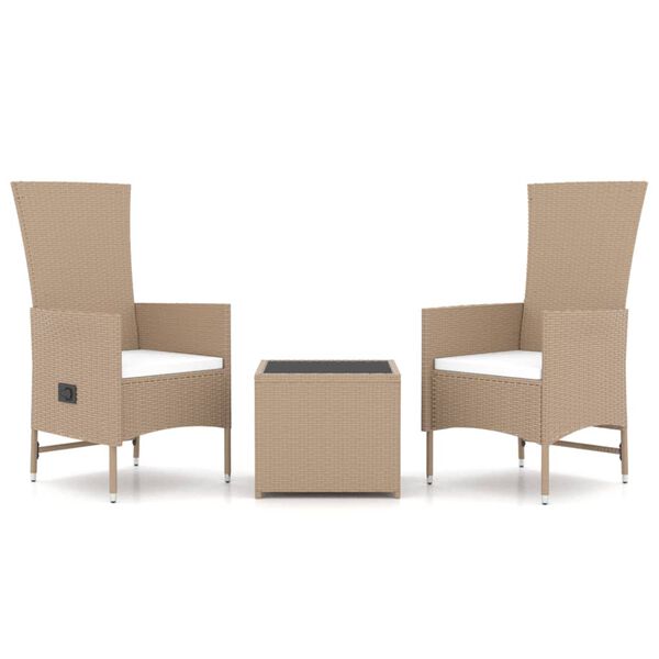 vidaXL Set Mobili da Giardino 3 pz Beige Polyrattan e Acciaio