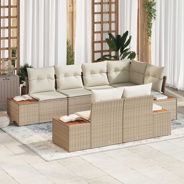 vidaXL Set Divano da Giardino con cuscino 7 pcs Beige polyrattan