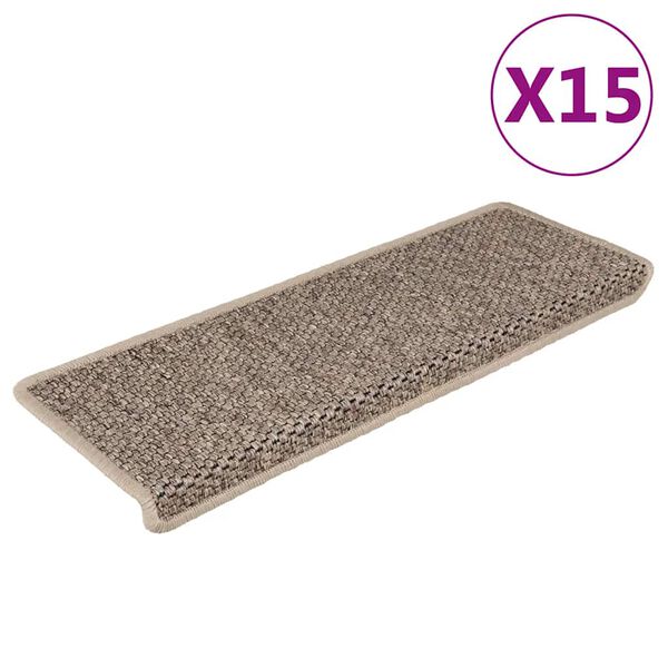 vidaXL Tappeti Adesivi Scale Aspetto Sisal 15 pz 65x21x4cm Beige Scuro