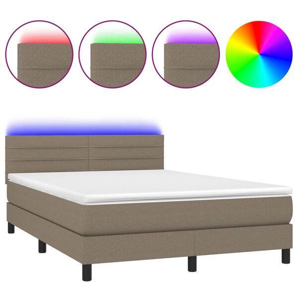 vidaXL Letto a Molle con Materasso e LED Tortora 140x190 cm in Tessuto