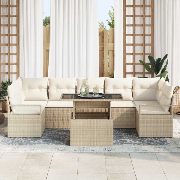 vidaXL Set Divano da Giardino 8 pcs Beige Poly Rattan