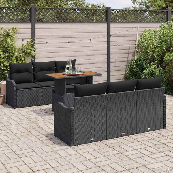 vidaXL Set Divano da Giardino con cuscino 7 pcs Nero polyrattan