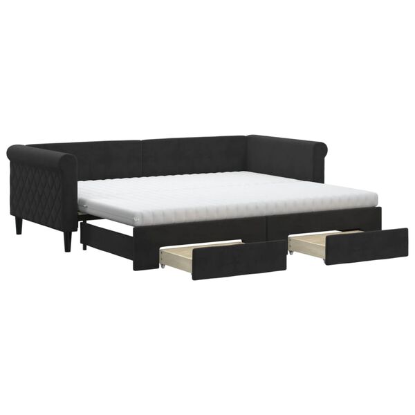 vidaXL Divano Letto Estraibile con Cassetti Nero 90x200 cm in Velluto
