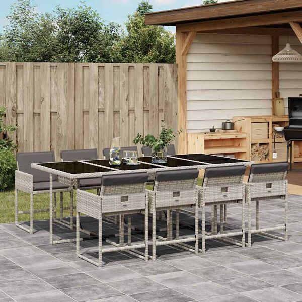 vidaXL Set Pranzo da Giardino 9pz con Cuscini Grigio Chiaro Polyrattan