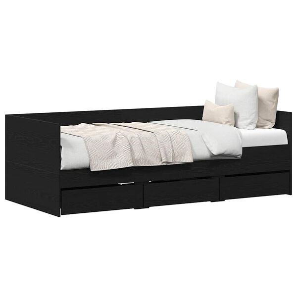 vidaXL Struttura di daybed con cassetti Rovere nero 90 x 190 cm