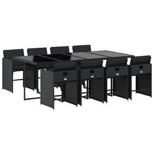 vidaXL Set da Pranzo da Giardino 9 pz con Cuscini Nero in Polyrattan