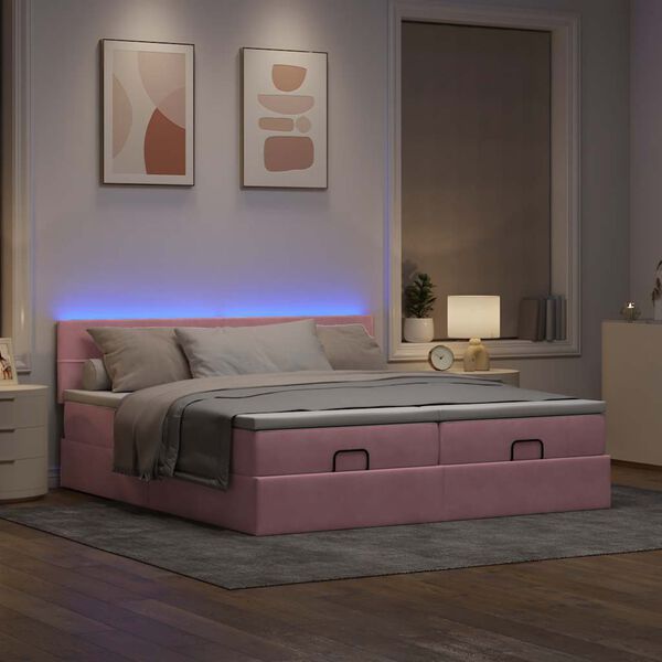 vidaXL Struttura Letto Pouf con Materassi Rosa 200x200 cm Velluto