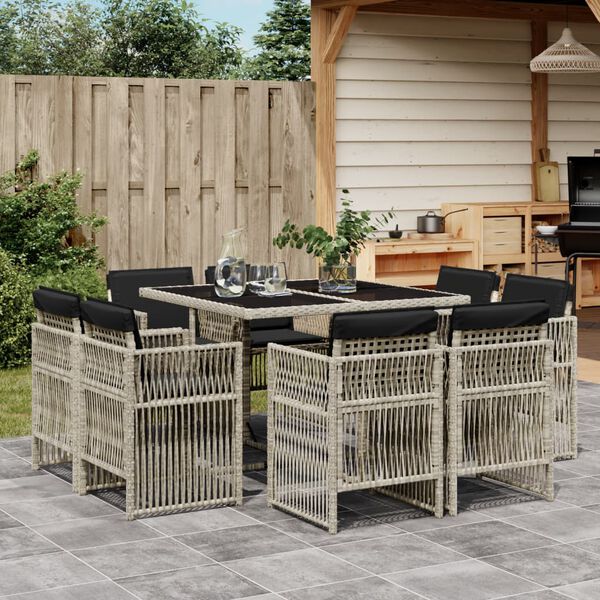 vidaXL Set Pranzo da Giardino 9pz con Cuscini Grigio Chiaro Polyrattan