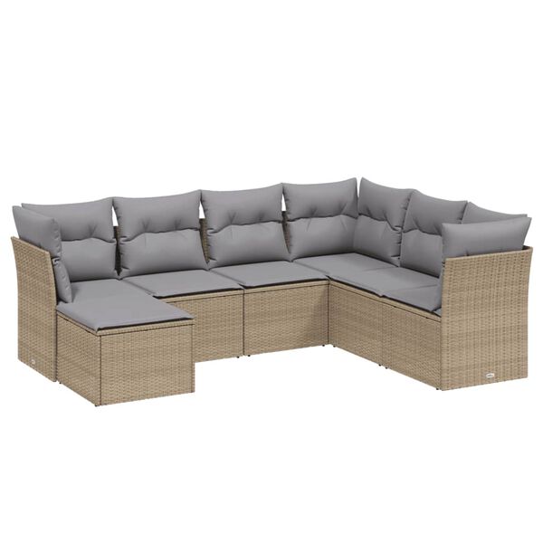 vidaXL Set Divano da Giardino 7 pz con Cuscini Beige Misto Polyrattan