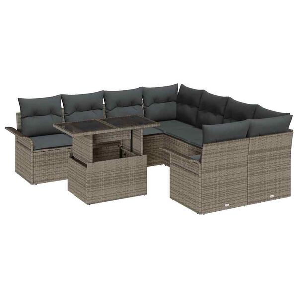 vidaXL Set Divano da Giardino 9 pcs Grigio Rattan in Polipropilene