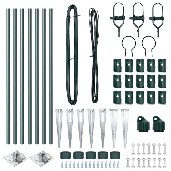 vidaXL Palo della recinzione 7 pcs Verde Acciaio