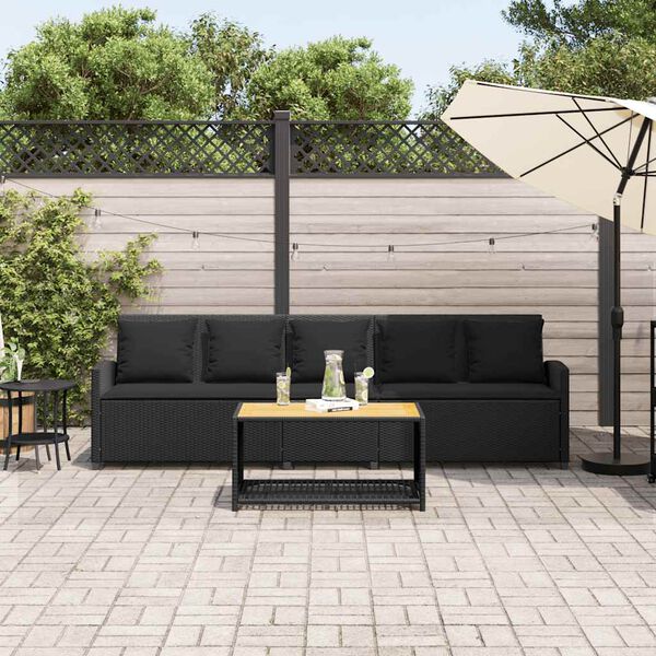 vidaXL Divano da Giardino a 5 Posti con Cuscini Nero in Polyrattan