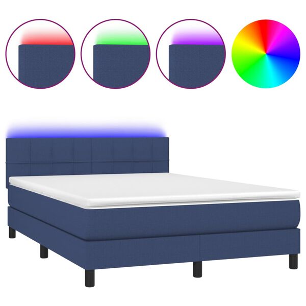 vidaXL Letto a Molle con Materasso e LED Blu 140x190 cm in Tessuto