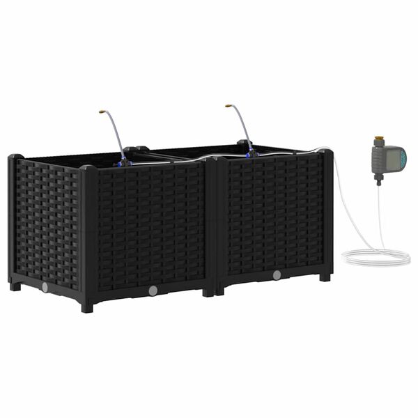 vidaXL Vaso da giardino 2 pcs Nero Acciaio