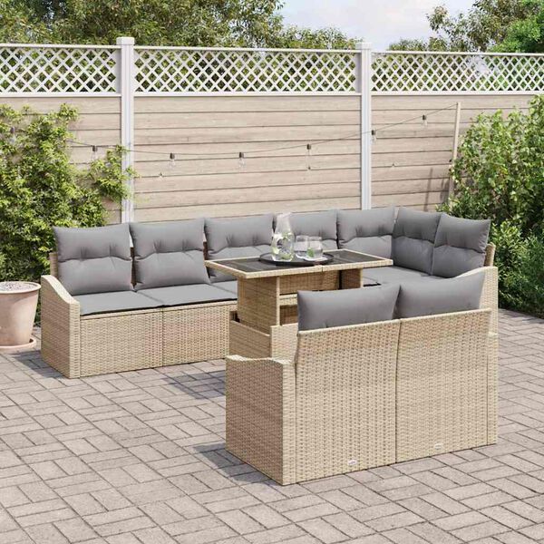 vidaXL Set Divano da Giardino con cuscino 9 pcs Beige e Grigio Chiaro