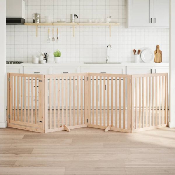 vidaXL Cancello per Cani con Porta Pieghevole 4 Pannelli 320 cm Pioppo