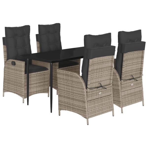 vidaXL Set da Pranzo da Giardino 5 pz con Cuscini in Polyrattan Grigio