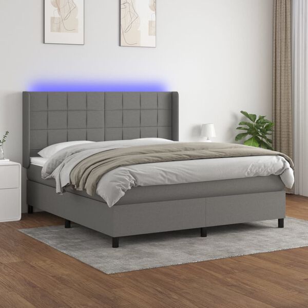 vidaXL Letto a Molle Materasso e LED Grigio Scuro 160x200cm in Tessuto