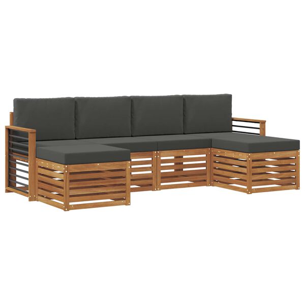vidaXL Set divani 6 pcs Naturale e Antracite Legno di Acacia Massello