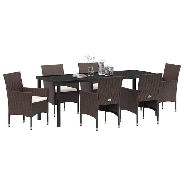 vidaXL Set da Pranzo per Giardino con cuscino 7 pcs Marrone polyrattan