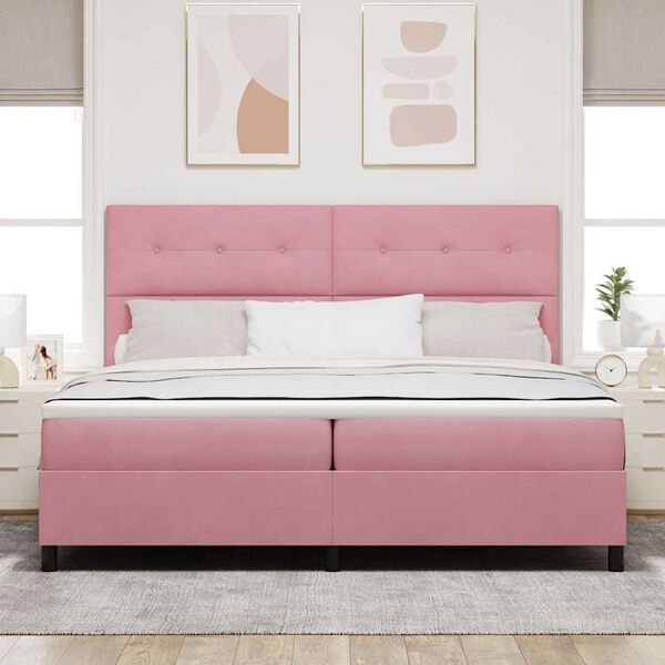 vidaXL Letto a molle con materasso Rosa 200 x 200 cm Velluto