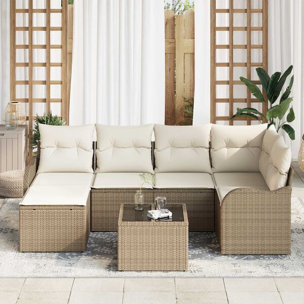 vidaXL Set Divano da Giardino 7 pcs Beige e bianco Poly Rattan