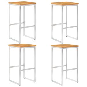 vidaXL Sgabelli da Bar 4 pz in Legno Massello di Acacia e Acciaio Inox