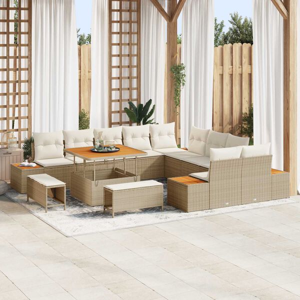vidaXL Set Divano da Giardino 13 pcs Beige polyrattan