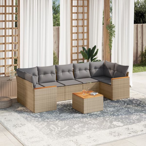 vidaXL Set Divano da Giardino 8 pz con Cuscini Beige in Polyrattan