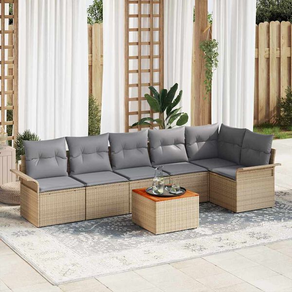 vidaXL Set Divano da Giardino con cuscino 7 pcs Beige polyrattan