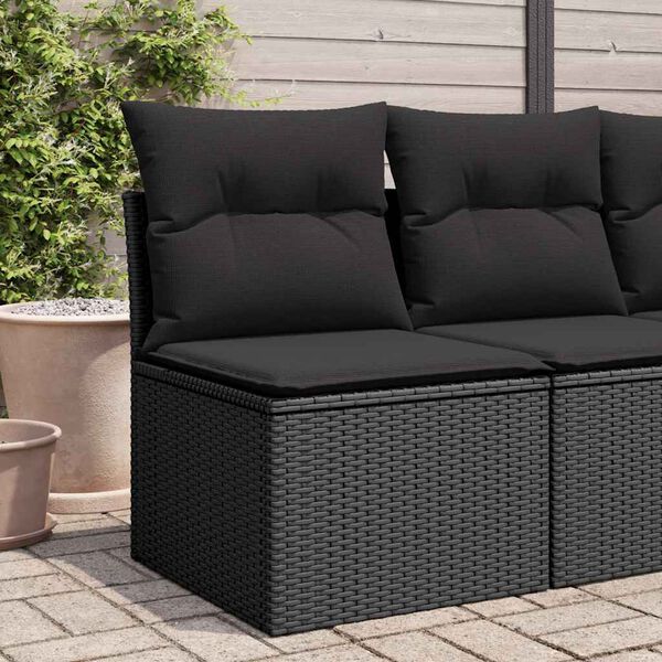 vidaXL Sedia da giardino senza braccioli con cuscini nera in polyrattan