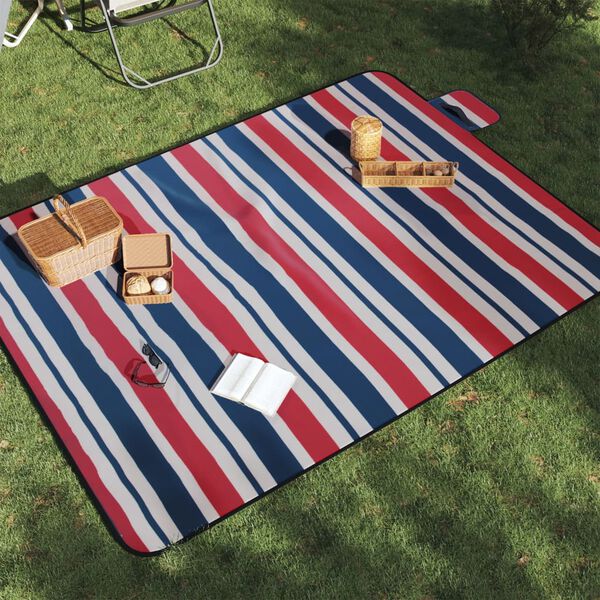 vidaXL Tovaglia Picnic Pieghevole Strisce Rosse Blu 200x150 cm Velluto