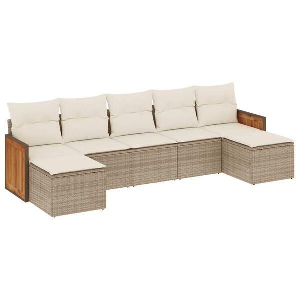 vidaXL Set Divani da Giardino 7 pz con Cuscini Beige in Polyrattan