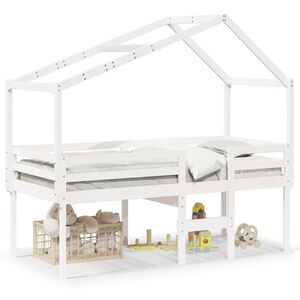 vidaXL Letto a Soppalco con Tetto Bianco 90x200 cm Legno Massello Pino