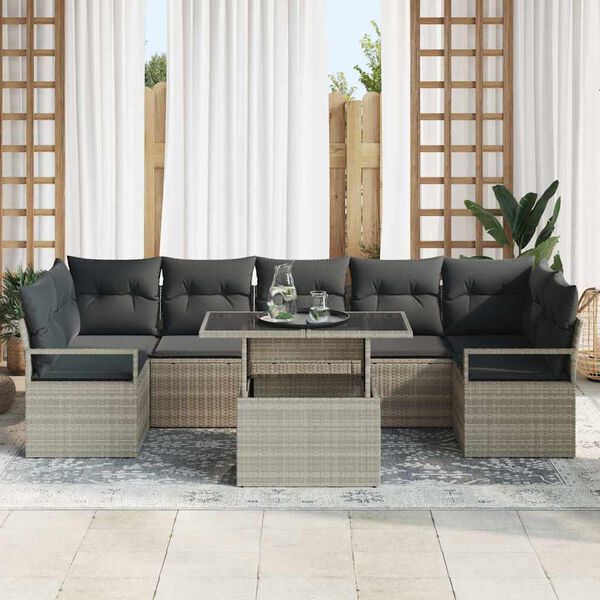 vidaXL Set Divano da Giardino 8 pcs Grigio chiaro Poly Rattan
