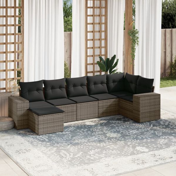 vidaXL Set Divani da Giardino 7 pz con Cuscini Grigio in Polyrattan