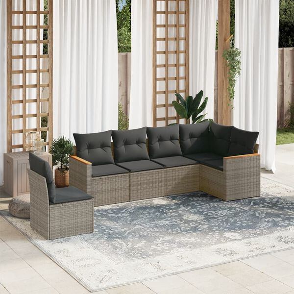 vidaXL Set Divano da Giardino 6 pz con Cuscini Grigio in Polyrattan