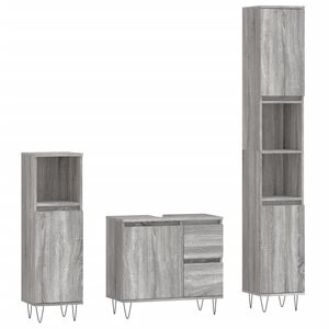 vidaXL Set Mobili da Bagno 3 pz Grigio Sonoma in Legno Multistrato