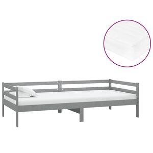 vidaXL Divano Letto con Materasso 90x200 cm Grigio in Legno di Pino