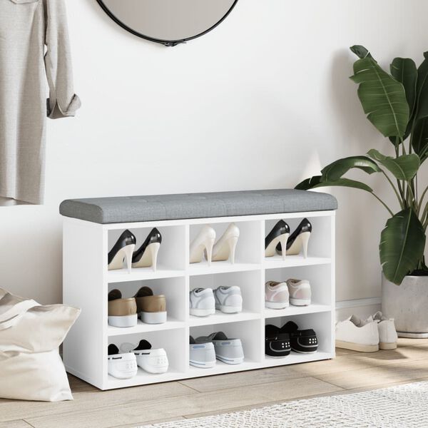 vidaXL Panca Scarpiera Bianca 82x32x50 cm in Legno Massello di Argilla