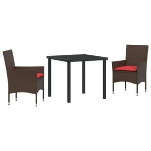 vidaXL Set di tavolo e sedie con cuscino 3 pcs Marrone Rattan in PE