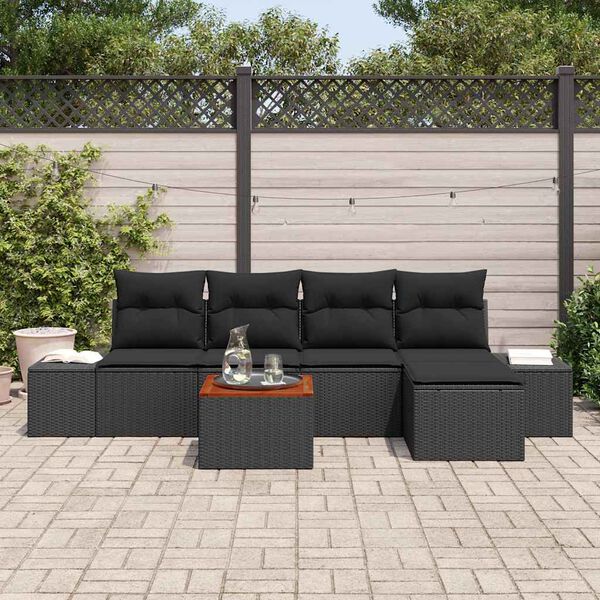 vidaXL Set Divano da Giardino con cuscino 6 pcs Nero polyrattan