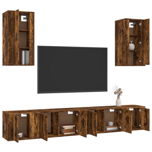 vidaXL Set di Mobili Porta TV 6 pz Rovere Fumo in Legno Multistrato