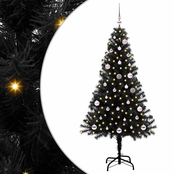 vidaXL Albero di Natale con 150 LED con supporto Nero 150 cm PVC