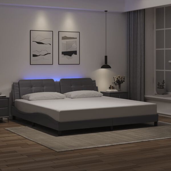 vidaXL Giroletto con LED senza Materasso Zadar Grigio 200x200 cm