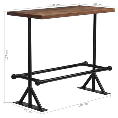 vidaXL Tavolino da Bar Massello di Recupero Marrone Scuro 120x60x107cm