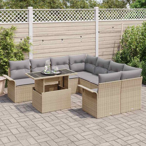 vidaXL Set Divano da Giardino 9 pcs Beige Rattan in Polipropilene